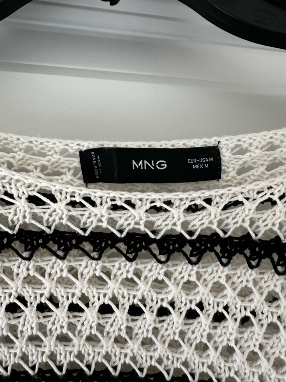 Mango Open-Weave Striped Crewneck Sweater in Cream & Black - Picture 2 of 3